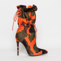 Camouflage Drawstring Pointed thigh High Heels Mid-calf Winter Fashion Women's Boots shoes 2020